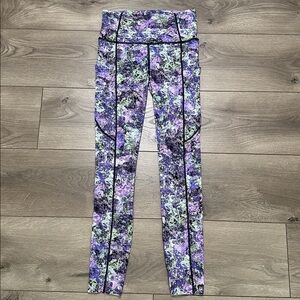 Lululemon Fast & Free 7/8 Tight Nulux‎ Vivid Vision Multi Black Leggings Size 4